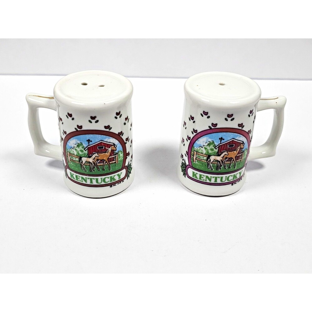 Kentucky Salt Pepper Shakers Ceramic Souvenir Mug Shape Set White Multicolor